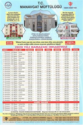 2020 Yili Manavgat Ramazan Imsakiyesi