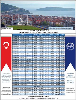 2020 Yili Erdek Ramazan Imsakiyemiz Hazir