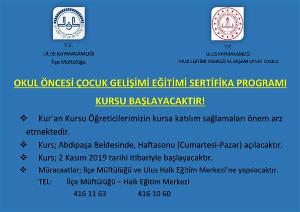 Cocuk Gelisimi Egitimi Sertifika Programi Kursu Baslayacaktir