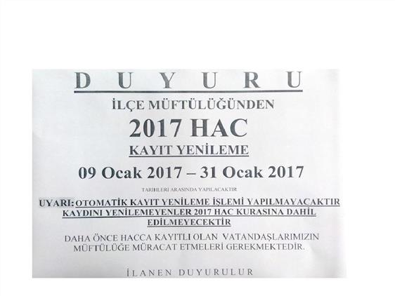 2017 Hac Kayit Yenileme
