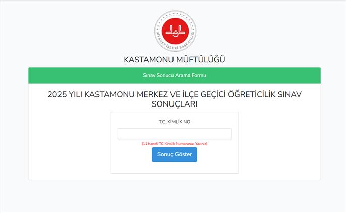 2025 YILI KASTAMONU MERKEZ VE İLÇE GEÇİCİ ÖĞRETİCİLİK SINAV SONUÇLARI