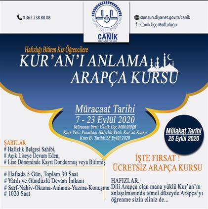Hafiz Kiz Ve Erkeklere Ucretsiz Arapca Kursu