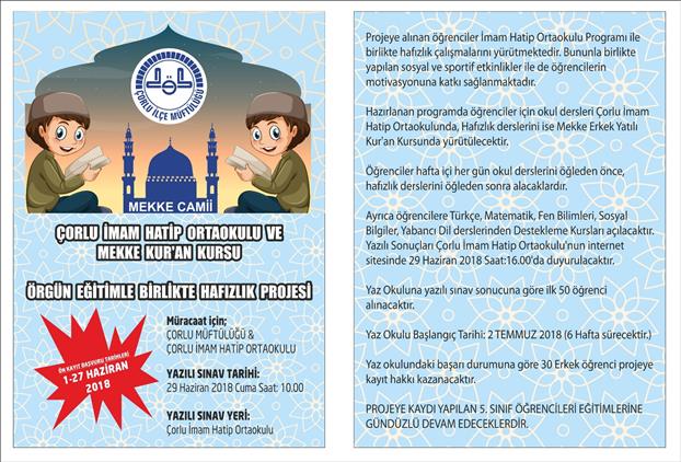 Corlu I H Ortaokulu Ve Mekke Kur An Kursu Orgun Egitimle Birlikte Hafizlik Projesi