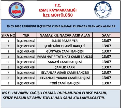 Cuma Namazi Kilinacak Yerler